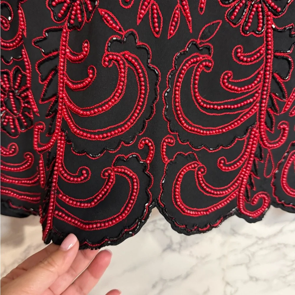 Embroidered Black and Red Women's Top - Picture 3 of 7